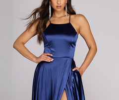 Gabrielle Formal High Slit Satin Dress Oshnow