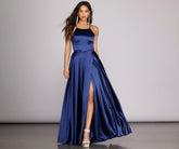 Gabrielle Formal High Slit Satin Dress Oshnow
