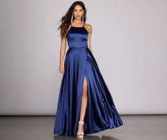 Gabrielle Formal High Slit Satin Dress Oshnow