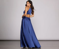 Gabrielle Formal High Slit Satin Dress Oshnow