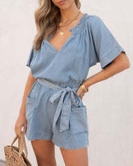 Galveston Pocketed Chambray Romper Oshnow
