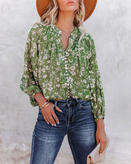 Garden Stroll Button Down Crop Blouse Oshnow