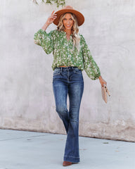 Garden Stroll Button Down Crop Blouse Oshnow