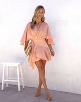 Garibaldi Satin Ruffle Wrap Romper - Peach Oshnow