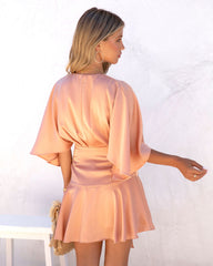Garibaldi Satin Ruffle Wrap Romper - Peach Oshnow