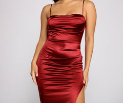 Gemma Formal High Slit Satin Dress Oshnow