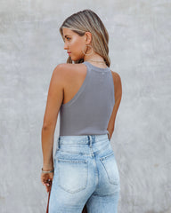 Gia Ribbed Knit Halter Tank - Charcoal Oshnow