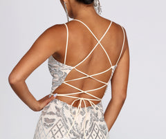 Ginger Sequin Mesh Strappy Gown Oshnow