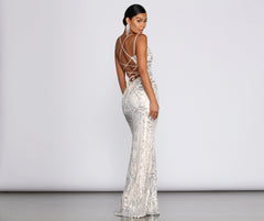 Ginger Sequin Mesh Strappy Gown Oshnow