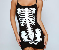 Glam Ghoul Skeleton Print Mini Dress Oshnow