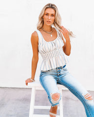 Glass Beach Cotton Striped Smocked Babydoll Top Oshnow