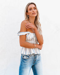 Glass Beach Cotton Striped Smocked Babydoll Top Oshnow