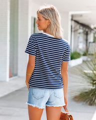 Glenwood Striped Short Sleeve Knit Top - Navy Oshnow
