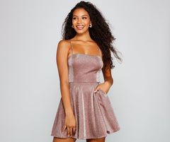 Glow Goals Glitter Knit Skater Dress Oshnow