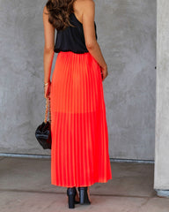 Glowing Love Pleated Maxi Skirt - Neon Orange Oshnow