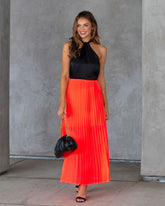 Glowing Love Pleated Maxi Skirt - Neon Orange Oshnow