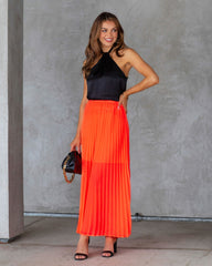 Glowing Love Pleated Maxi Skirt - Neon Orange Oshnow