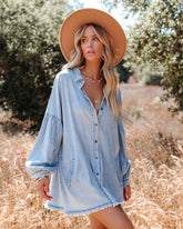 Goldendale Pocketed Chambray Button Down Tunic Oshnow