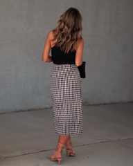 Good Kind Gingham Textured Side Tie Midi Skirt - Black/Beige Oshnow