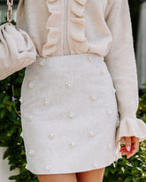 Graceful And Delicate Pearl Embellished Mini Skirt Oshnow