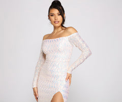 Gracie Formal Off The Shoulder Iridescent Sequin Dress Oshnow