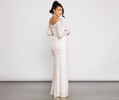 Gracie Formal Off The Shoulder Iridescent Sequin Dress Oshnow