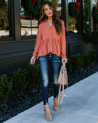 Grady Collared Button Down Peplum Top - Ginger Oshnow