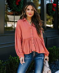 Grady Collared Button Down Peplum Top - Ginger Oshnow