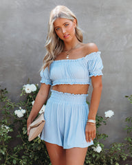 Gramm Off The Shoulder Crop Top - Blue Oshnow