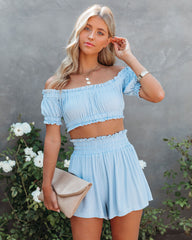 Gramm Off The Shoulder Crop Top - Blue Oshnow