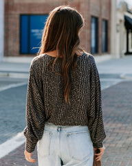 Grandview Printed Drawstring Drape Blouse - Charcoal Oshnow