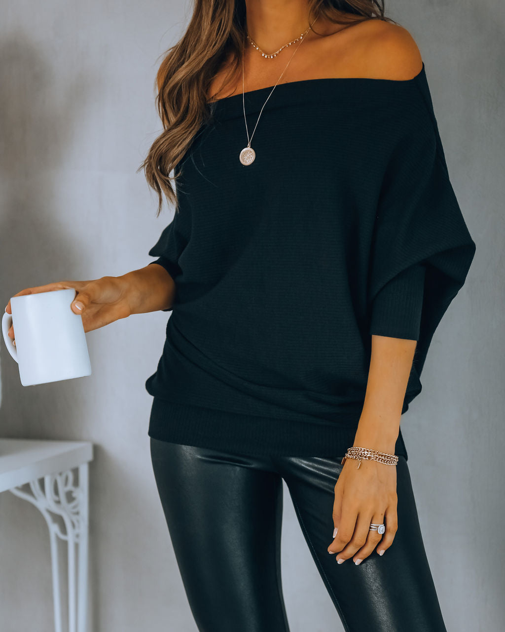 Grateful Dolman Knit Top - Black Oshnow