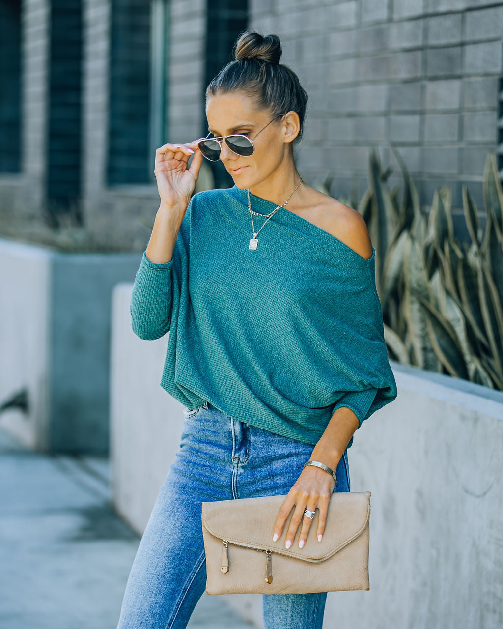 Grateful Dolman Knit Top - Dusty Teal Oshnow