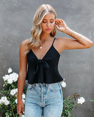 Gratitude Satin Crop Babydoll Tank - Black Oshnow