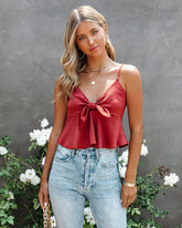 Gratitude Satin Crop Babydoll Tank - Cinnamon Oshnow