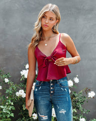 Gratitude Satin Crop Babydoll Tank - Wine Oshnow