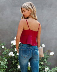 Gratitude Satin Crop Babydoll Tank - Wine Oshnow