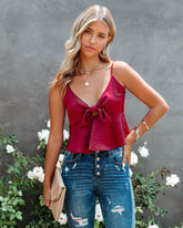 Gratitude Satin Crop Babydoll Tank - Wine Oshnow