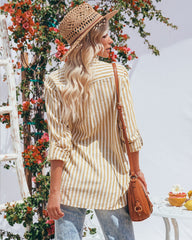 Greenport Cotton Blend Striped Button Down Top - Dijon Oshnow