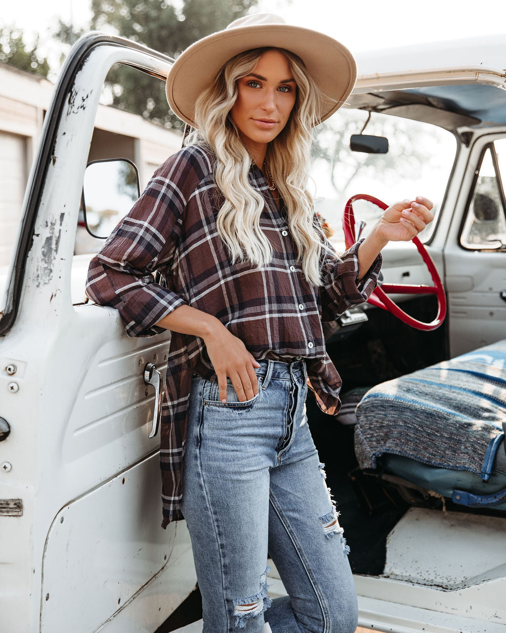 Grizzly Peak Cotton Plaid Button Down Top Oshnow