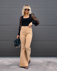 Gwen Corduroy Pocketed Flare Pants - Toffee Oshnow