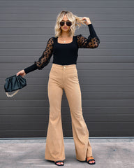 Gwen Corduroy Pocketed Flare Pants - Toffee Oshnow