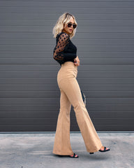 Gwen Corduroy Pocketed Flare Pants - Toffee Oshnow