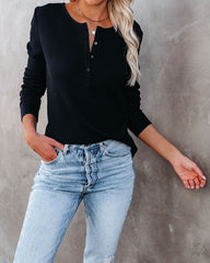 Gwen Cotton + Modal Thermal Henley Top - Black Oshnow