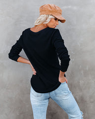 Gwen Cotton + Modal Thermal Henley Top - Black Oshnow