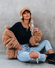 Gwen Cotton + Modal Thermal Henley Top - Black Oshnow