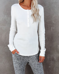 Gwen Cotton + Modal Thermal Henley Top - Off White Oshnow