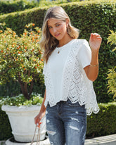 Gwena Cotton Eyelet Tee - White Oshnow