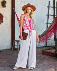 Hadia Woven Button Down Tie Tank - Red Oshnow