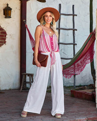 Hadia Woven Button Down Tie Tank - Red Oshnow